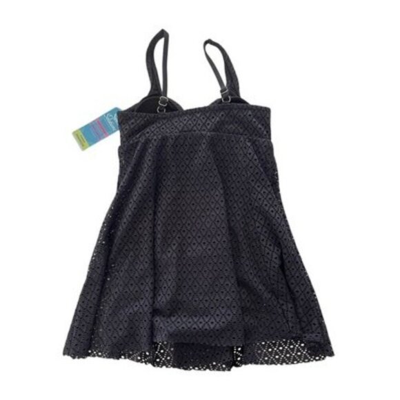 Swim Solutions Bow Front Black Swimdress Size 8 Tummy Control Bust Support NWT - Picture 2 of 6